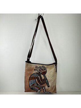 Reversible Southwestern Kokopelli Crossbody Bag Brown Corduroy Artisan Handcraft